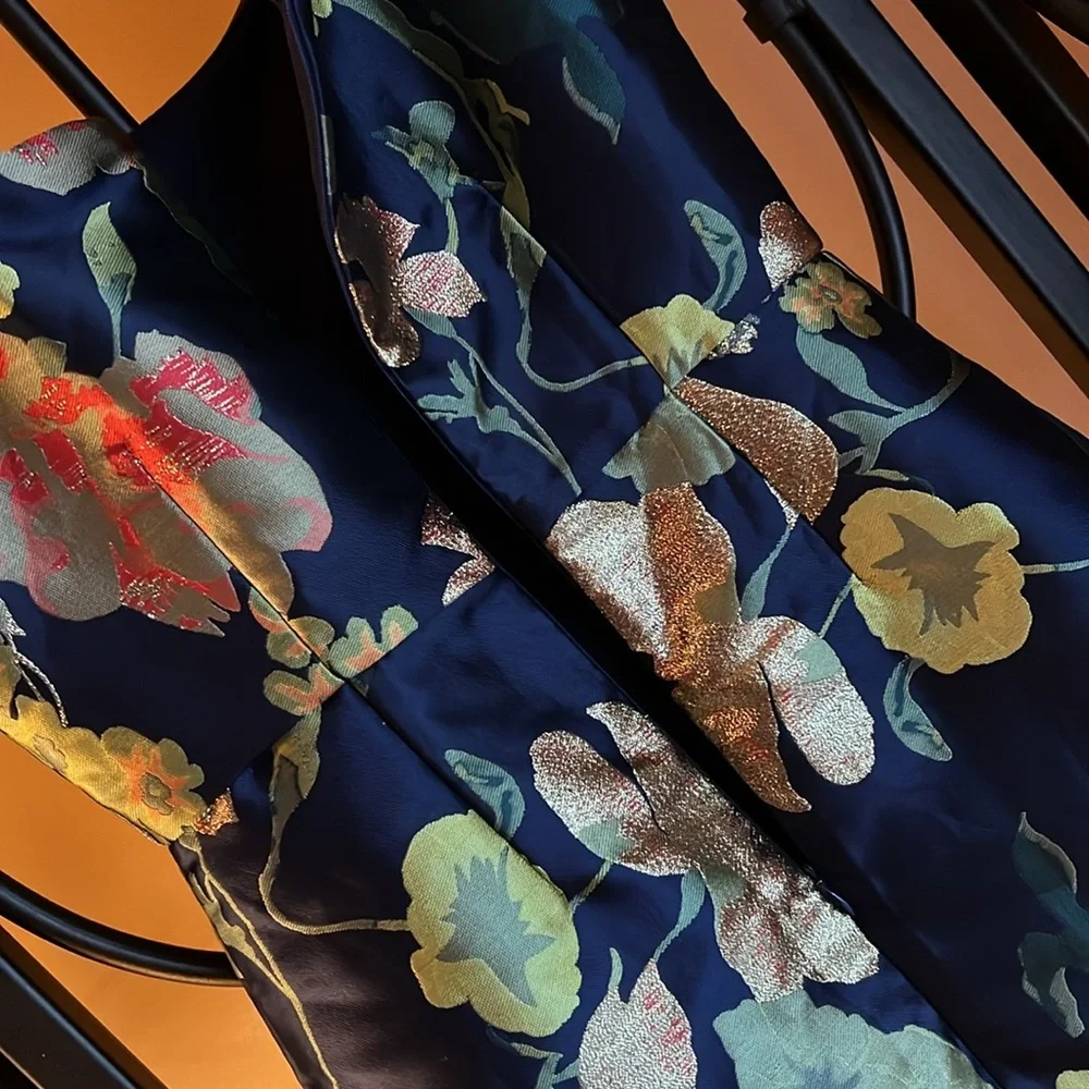 LULU’S “So Stunning Navy Blue Floral Jacquard Puff Sleeve Mini Dress” - Picture 11 of 16